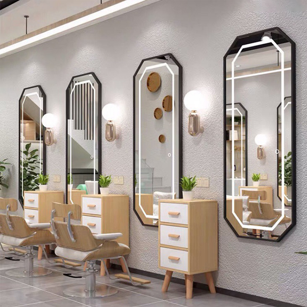 Zwart modern goud achthoekig frame make-upspiegel dressoir vloerspiegel