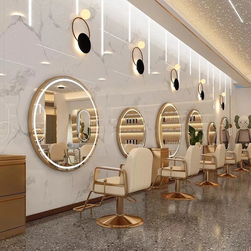 Kapsalon en kapsalon Spiegels LED-lamp Salon Wandspiegel Professionele ronde salonspiegel