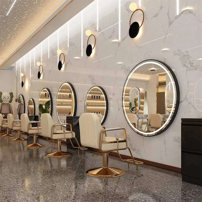 Kapsalon en kapsalon Spiegels LED-lamp Salon Wandspiegel Professionele ronde salonspiegel