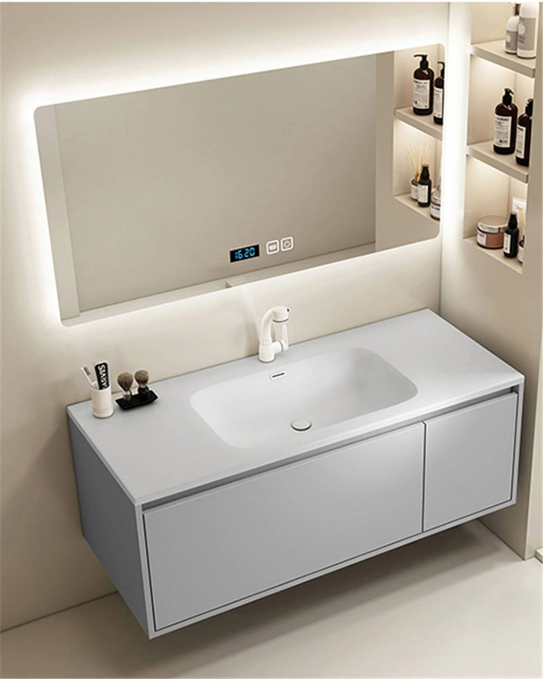 2023 Nieuw design badkamermeubel spiegel badkamer ijdelheid Amerikaans hout luxe badkamermeubel set