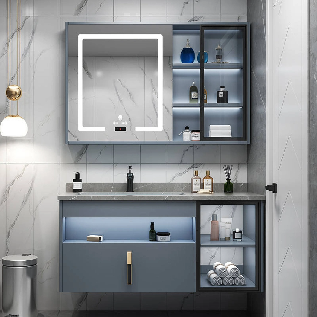 Hotel moderne badkamer dubbele wastafel ijdelheid waterdicht houten badkamermeubel met slimme spiegelkast