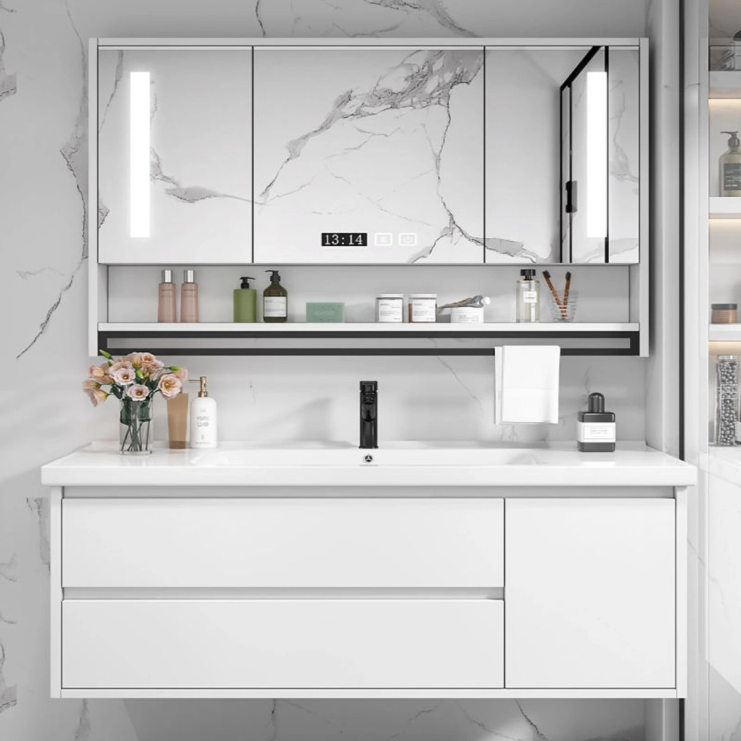 Luxe marmeren badkamer dubbele wastafelkast Aluminium badkamerkast set met spiegelkast