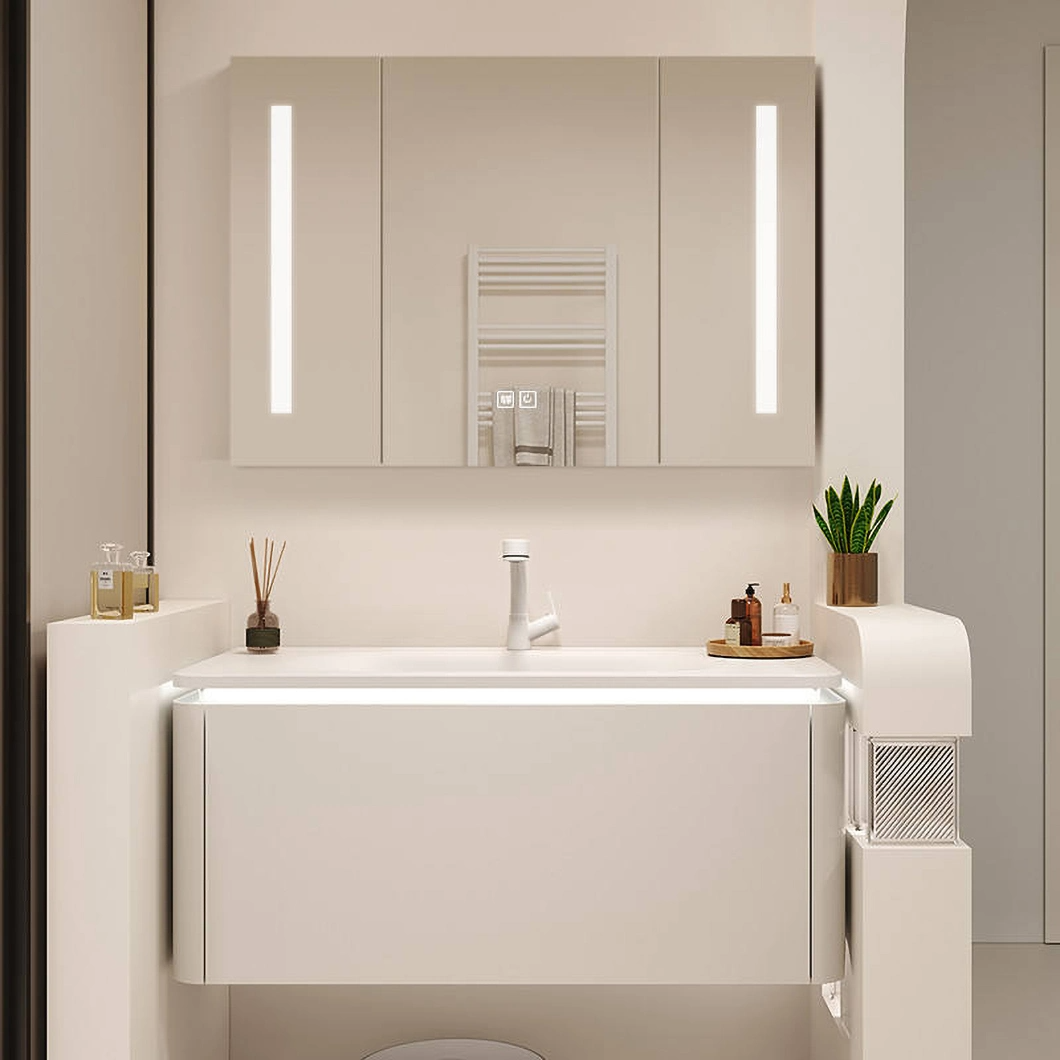 Luxe wandgemonteerde zwevende kast Badkamer Ijdelheid Modern Hotel Marmer Enkele wastafel Badkamermeubel