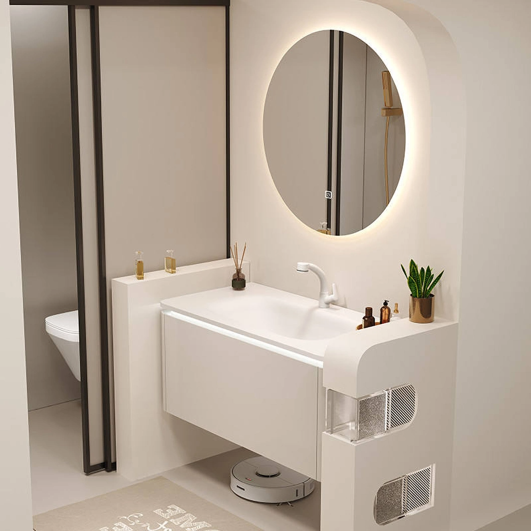 Luxe wandgemonteerde zwevende kast Badkamer Ijdelheid Modern Hotel Marmer Enkele wastafel Badkamermeubel