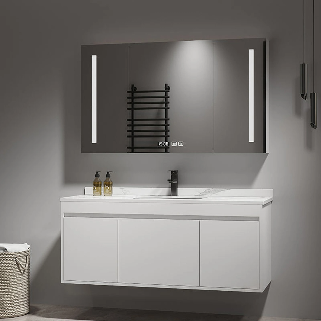 Moderne Massief Houten Was-en-Kleedkast Zwarte Badkamer Hoek Luxe Badkamerkast met Spiegelkast