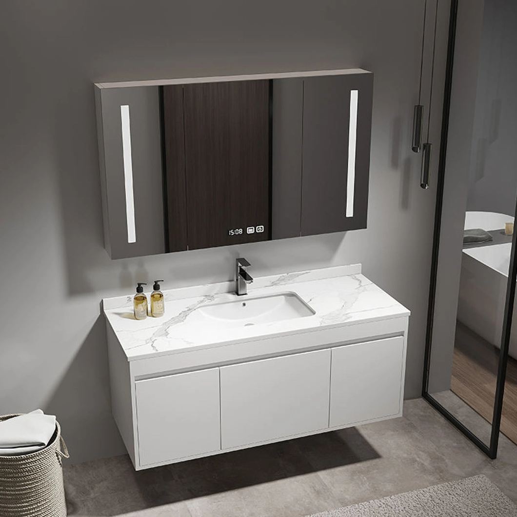 Modern Massief Houten Was- en Dressoir Zwart Badkamermeubel Luxe Badkamermeubel met Slimme Spiegelkast