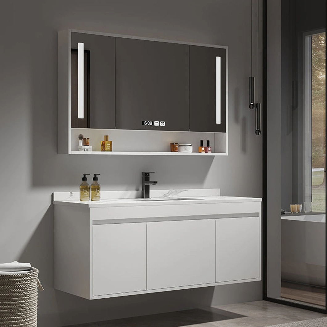 Modern Massief Houten Was- en Dressoir Zwart Badkamermeubel Luxe Badkamermeubel met Slimme Spiegelkast