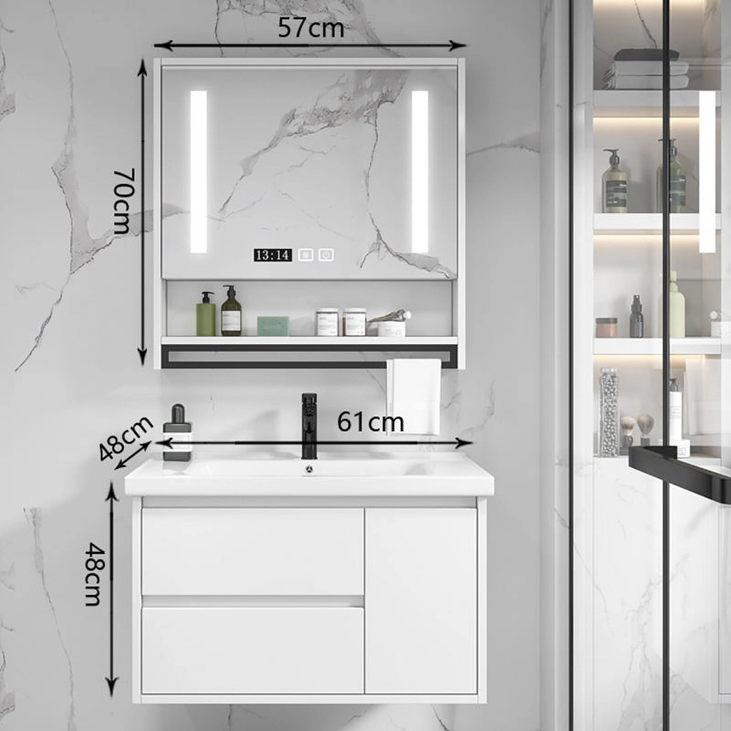 Moderne witte wandgemonteerde waterdichte medicijnkast badkamer eiken dressingkast met spiegelkast