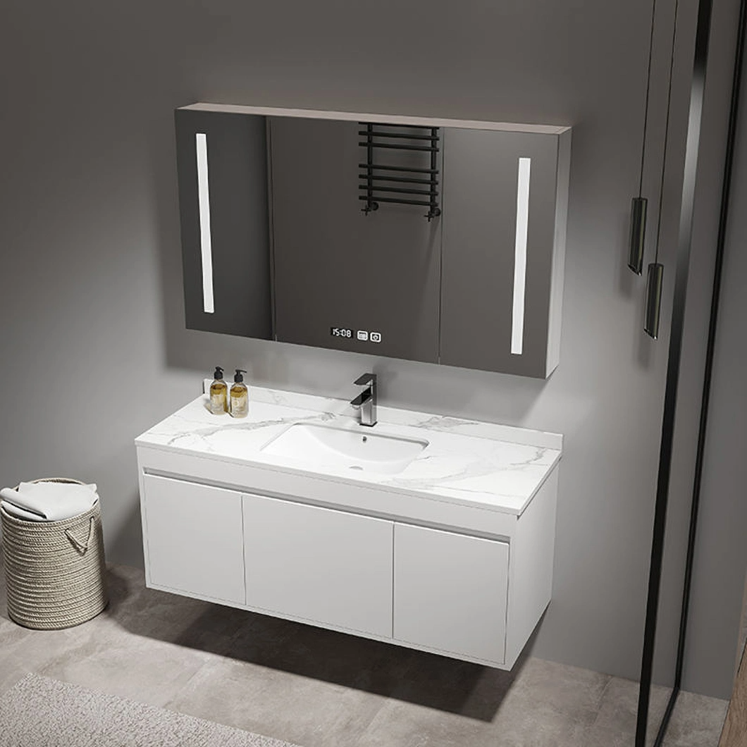 Moderne Massief Houten Was-en-Kleedkast Zwarte Badkamer Hoek Luxe Badkamerkast met Spiegelkast