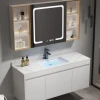 Modern Massief Houten Was- en Dressoir Zwart Badkamermeubel Luxe Badkamermeubel met Slimme Spiegelkast