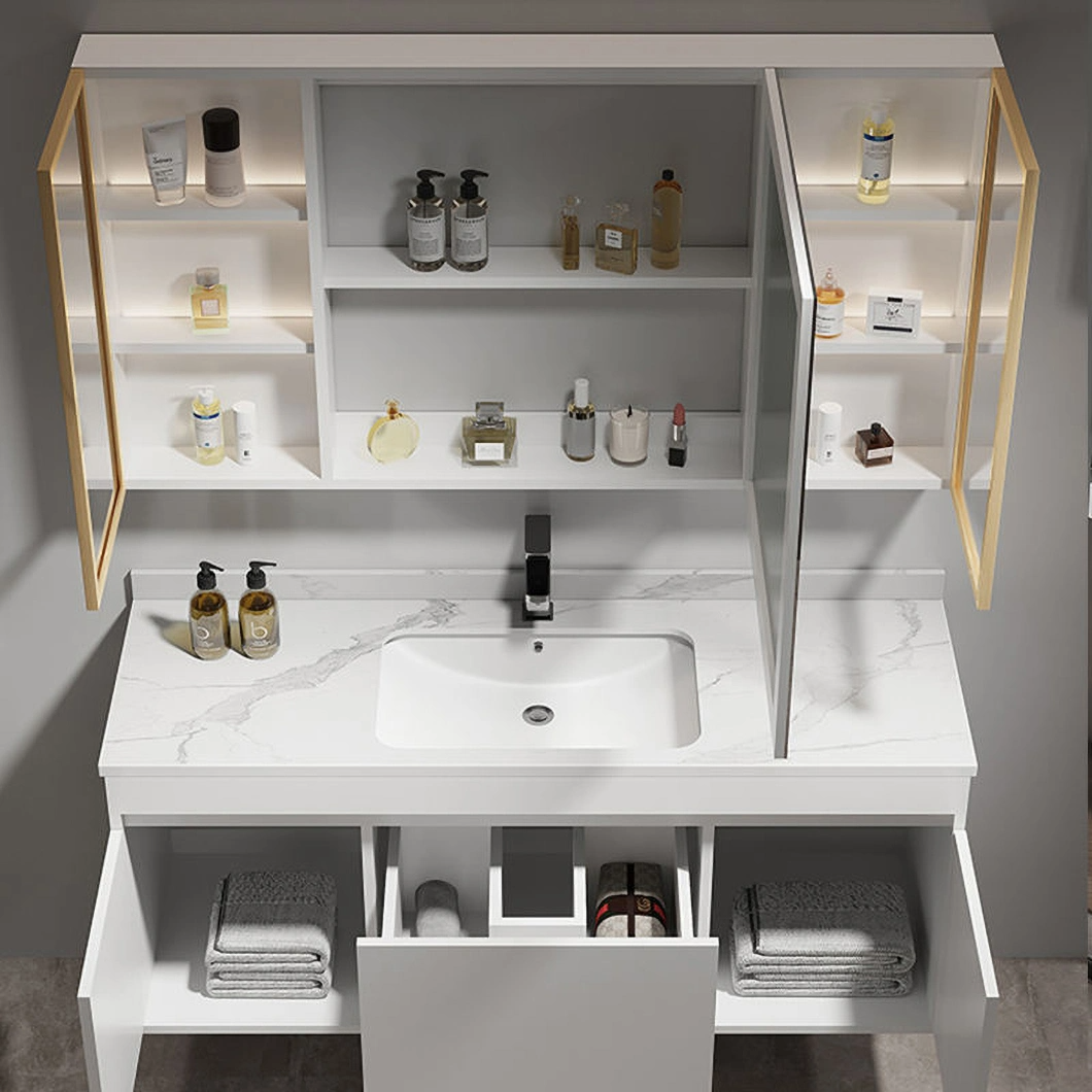 Modern Massief Houten Was- en Dressoir Zwart Badkamermeubel Luxe Badkamermeubel met Slimme Spiegelkast