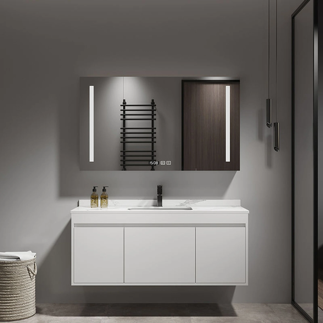 Modern Massief Houten Was- en Dressoir Zwart Badkamermeubel Luxe Badkamermeubel met Slimme Spiegelkast