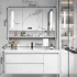 Moderne witte wandgemonteerde waterdichte medicijnkast badkamer eiken dressingkast met spiegelkast