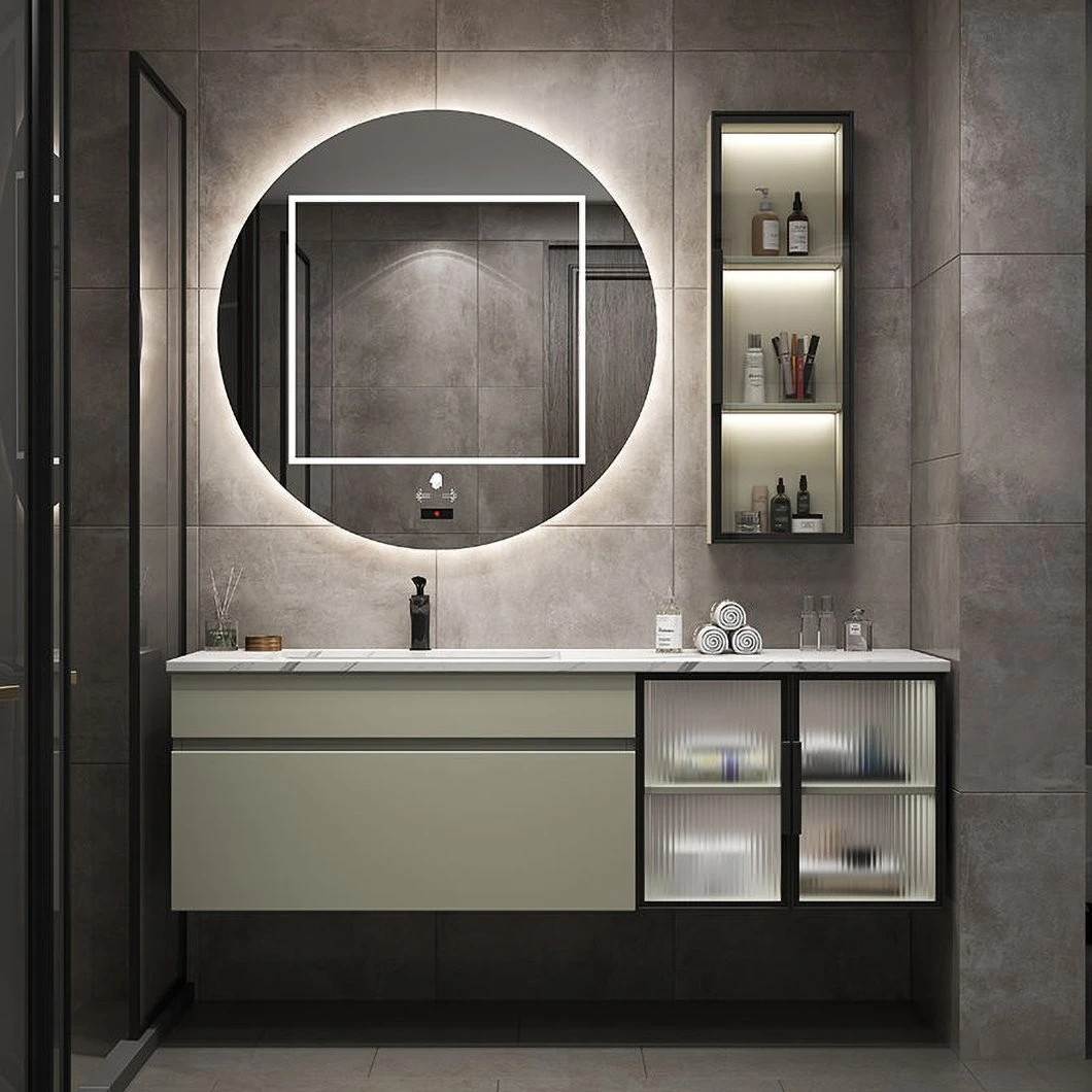 OEM Minimalistisch Licht Luxe Smart LED Spiegel Lei Keramiek Geïntegreerde Wastafel Badkamer Wastafel Badkamerkast Combinatie