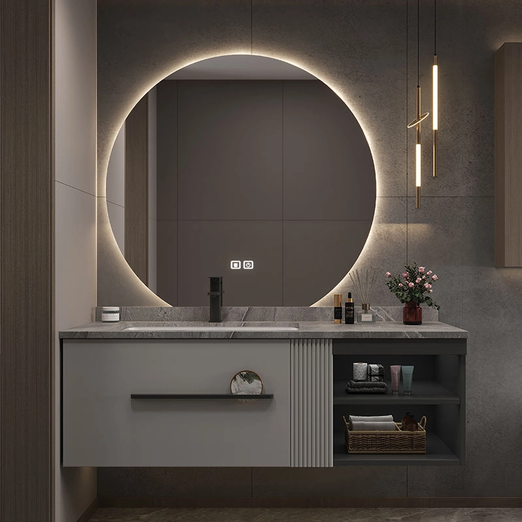OEM Designer Custom Leisteen Licht Luxe Grijze Badkamer Hand Wastafel Massief Houten Kast Badkamer Kast Combinatie