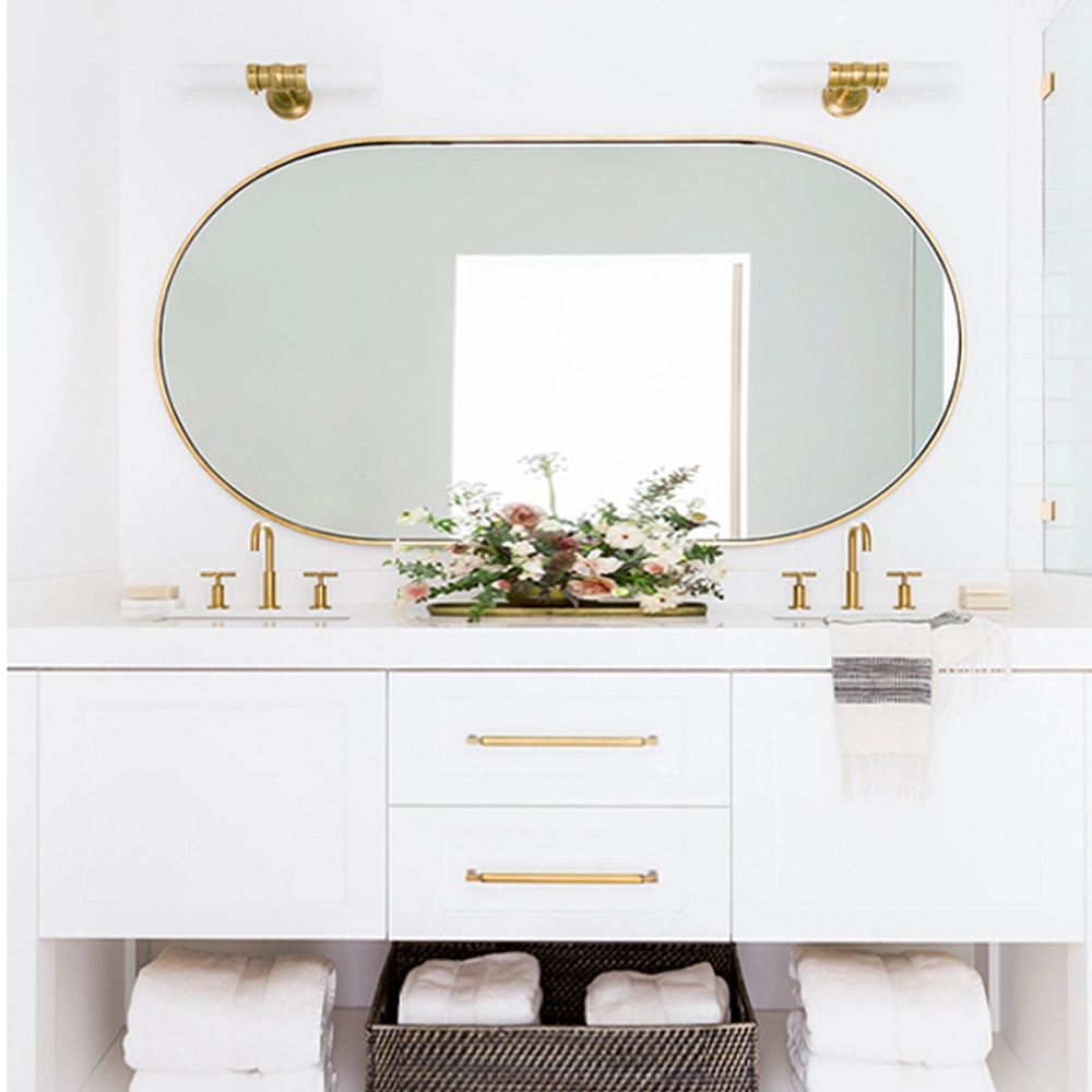 Fabriek Wandmontage Metalen Make-up Glas Ovale Badkamer Goud Spiegels Rustieke Make-up Spiegel