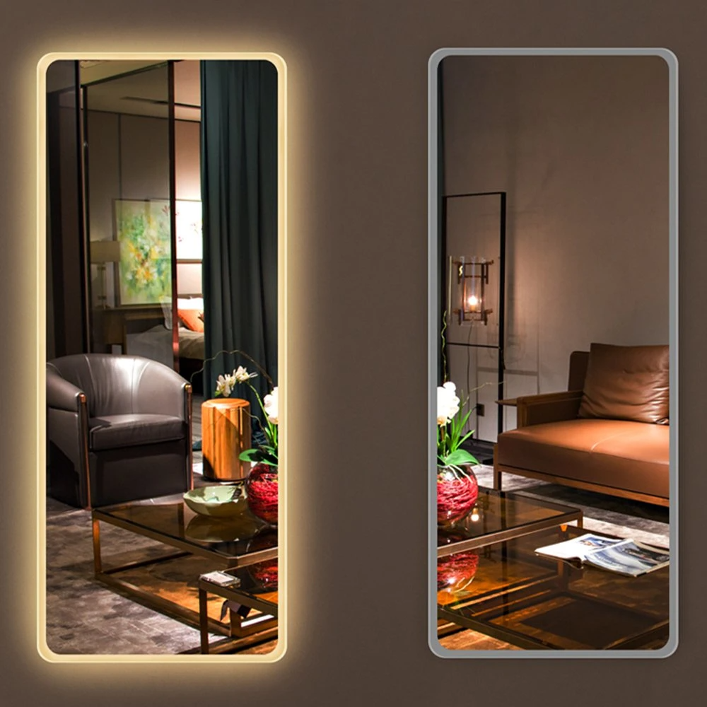 Volledige lengte wandgemonteerde lichte slimme rechthoek Defogger Dressing Hair LED-salonspiegels