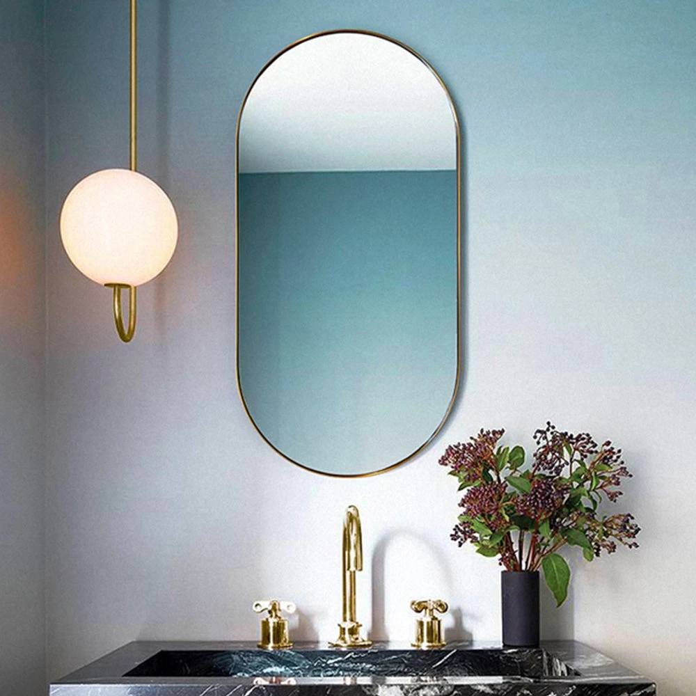 Hoge kwaliteit ovale moderne grote zilveren chromen volledige muur badkamer glazen spiegel