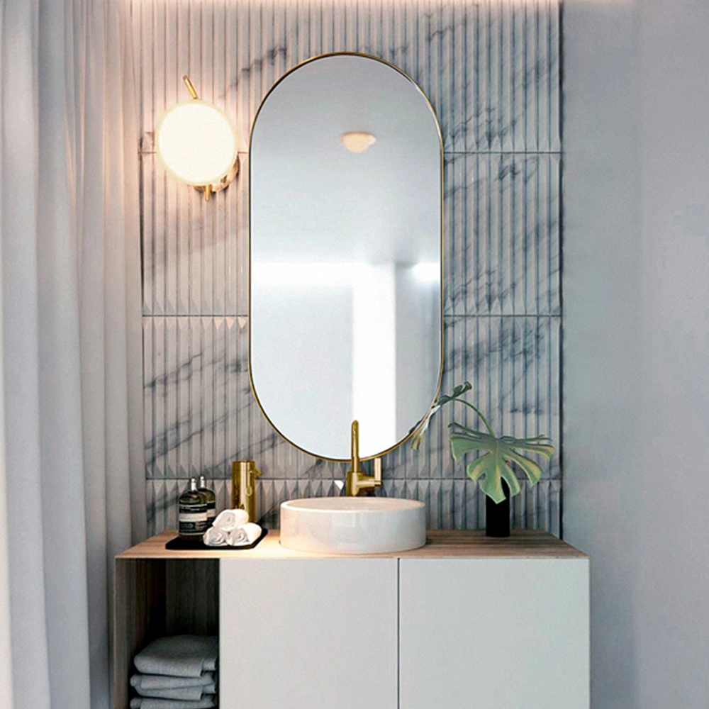 Hoge kwaliteit ovale moderne grote zilveren chromen volledige muur badkamer glazen spiegel