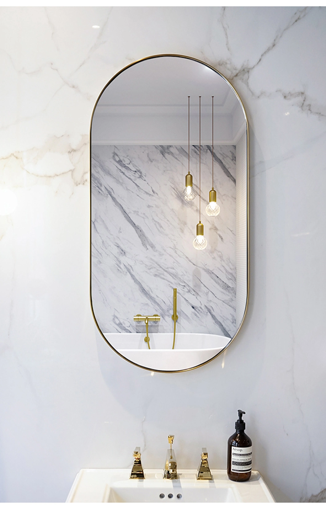 Hoge kwaliteit ovale moderne grote zilveren chromen volledige muur badkamer glazen spiegel