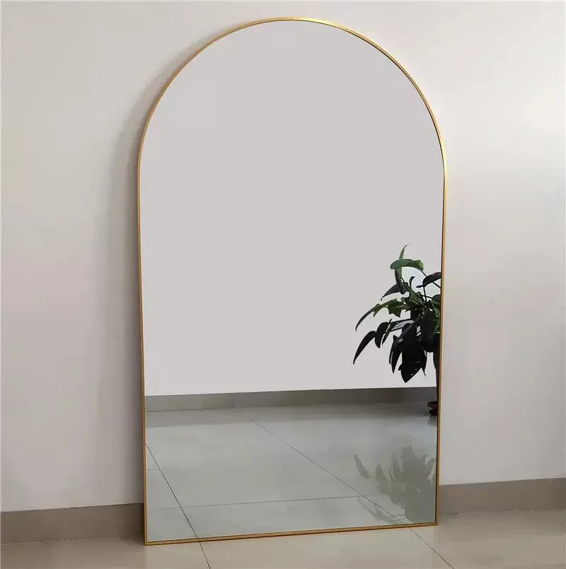 Aangepaste groothandel grote grote boog metalen omlijst goud volledige lengte lichaam lange dressing staande vloer wandspiegel