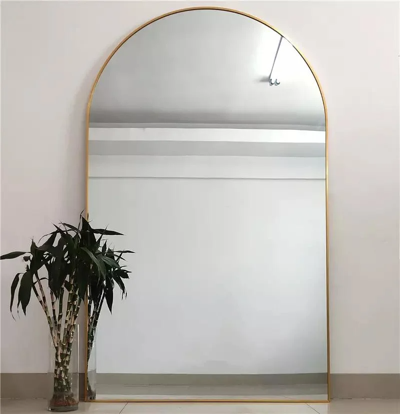 Aangepaste groothandel grote grote boog metalen omlijst goud volledige lengte lichaam lange dressing staande vloer wandspiegel