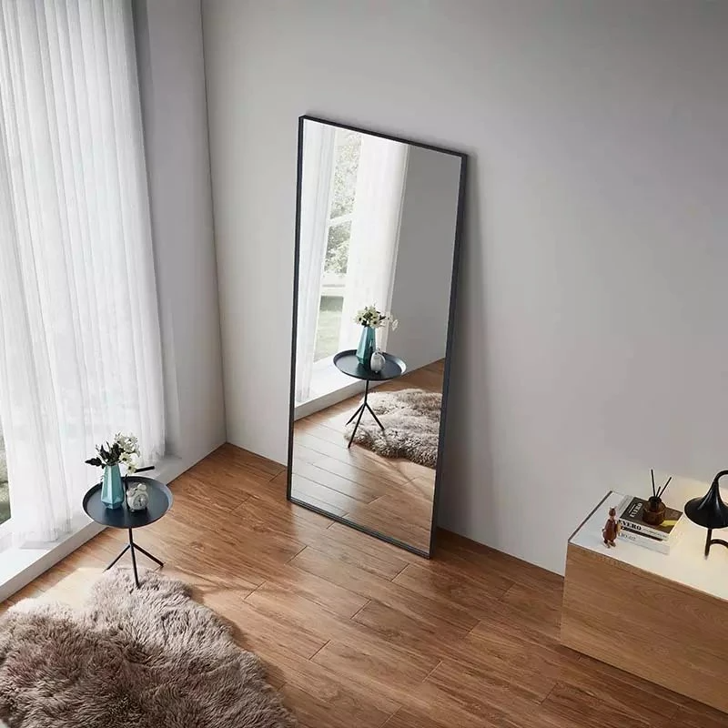 Rechthoekige aangepaste maat handwerk kunstwand glazen spiegel en spiegellijst