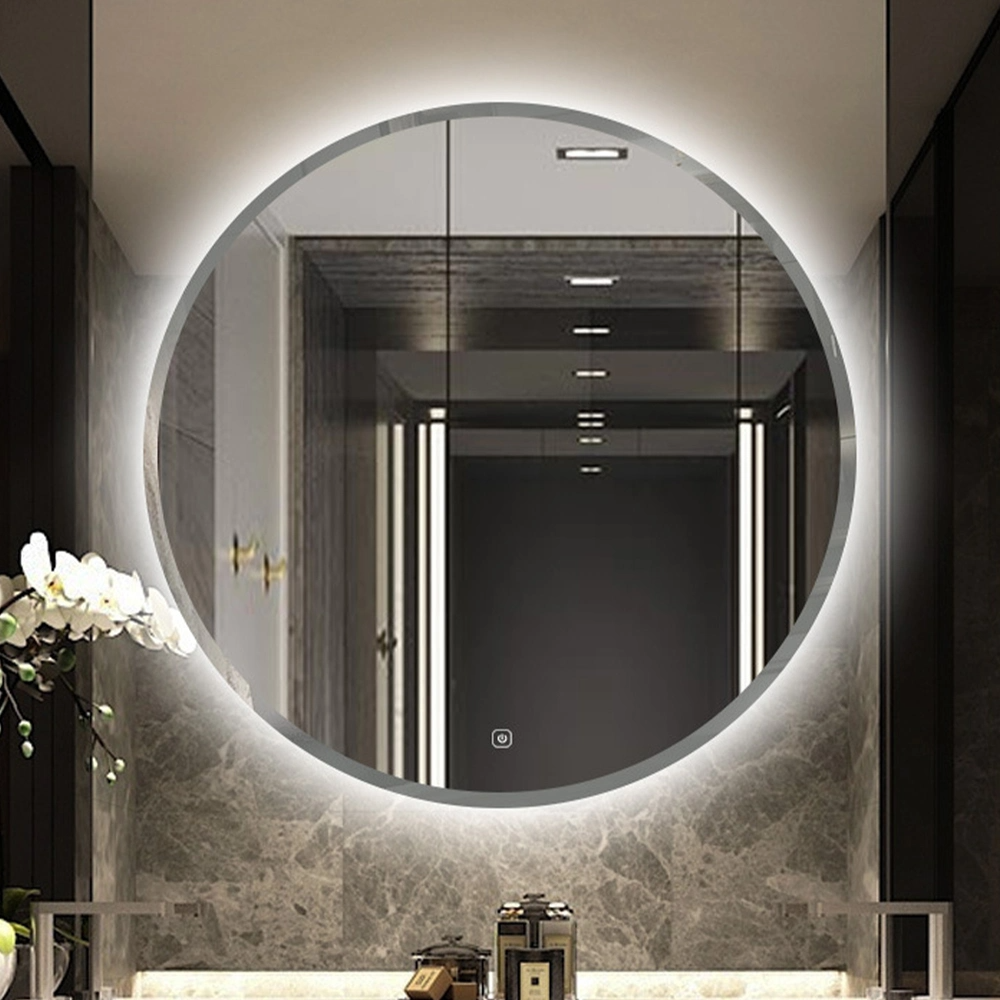 60 cm ronde decoratieve hangende cirkelspiegel met white wash kralen