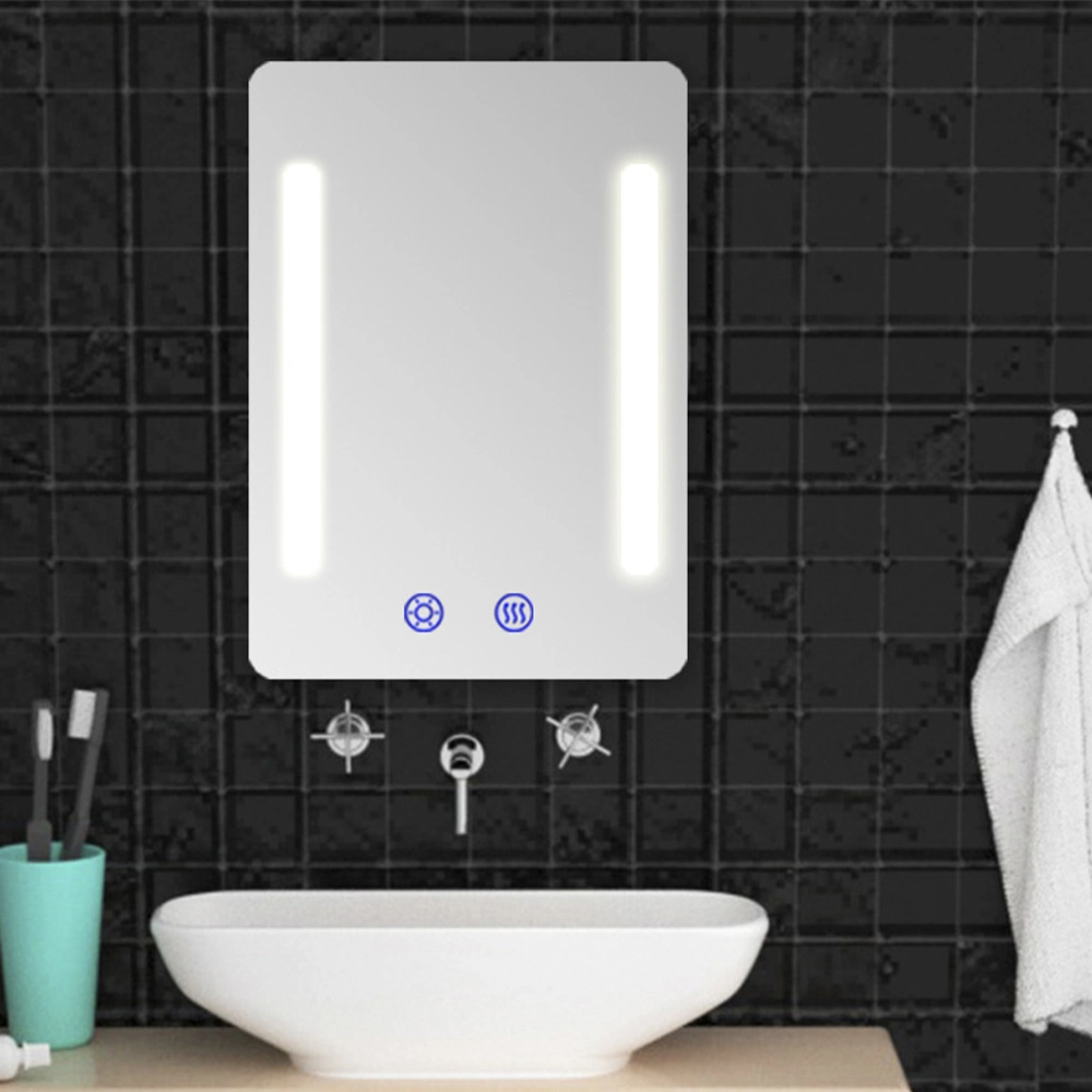 Vierkante rechthoek wandgemonteerde LED-verlichte badkamer make-up spiegel Woondecoratie met anti-condensfunctie Glazen spiegel Smart Home