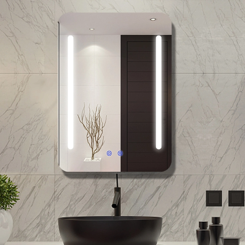 Vierkante rechthoek wandgemonteerde LED-verlichte badkamer make-up spiegel Woondecoratie met anti-condensfunctie Glazen spiegel Smart Home